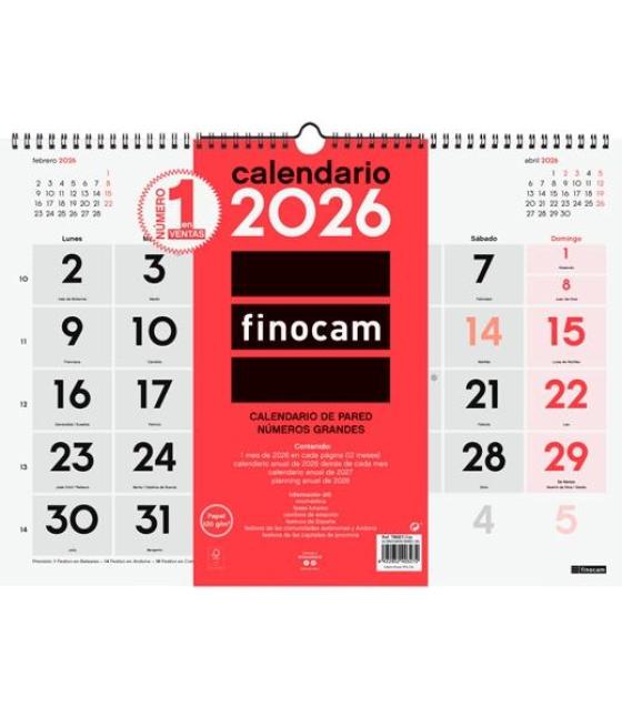 Finocam calendario de pared números grandes l-430x310mm mv neutro 2026