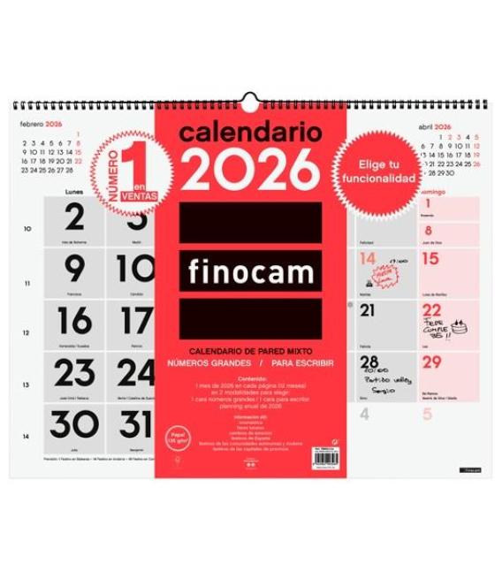 Finocam calendario de pared mixto xl-540x420mm mv neutro 2026