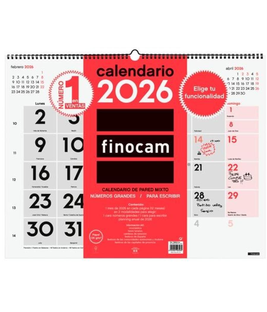 Finocam calendario de pared mixto xl-540x420mm mv neutro 2026