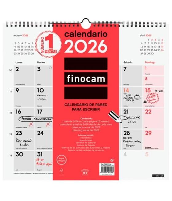 Finocam calendario de pared para escribir l-340x320mm mv neutro 2026