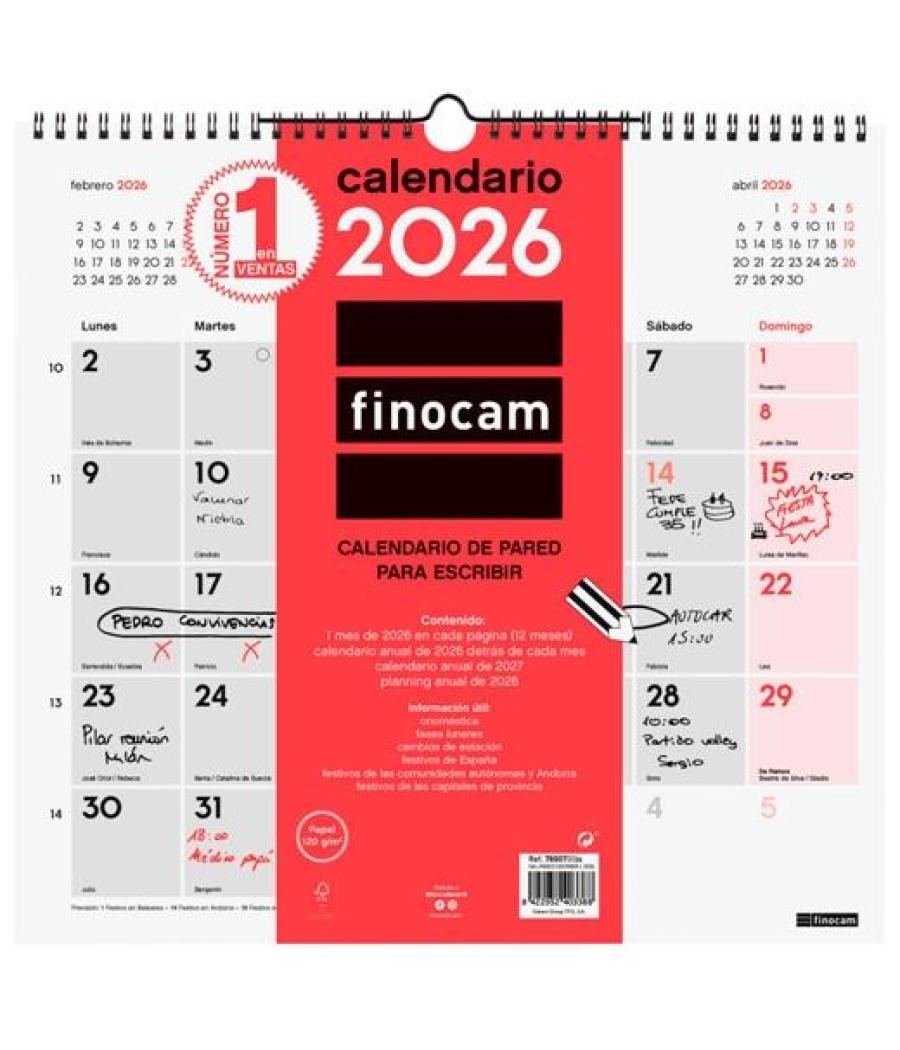 Finocam calendario de pared para escribir l-340x320mm mv neutro 2026