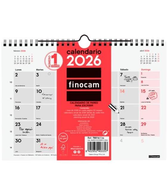 Finocam calendario de pared para escribir s-210x150mm mv neutro 2026