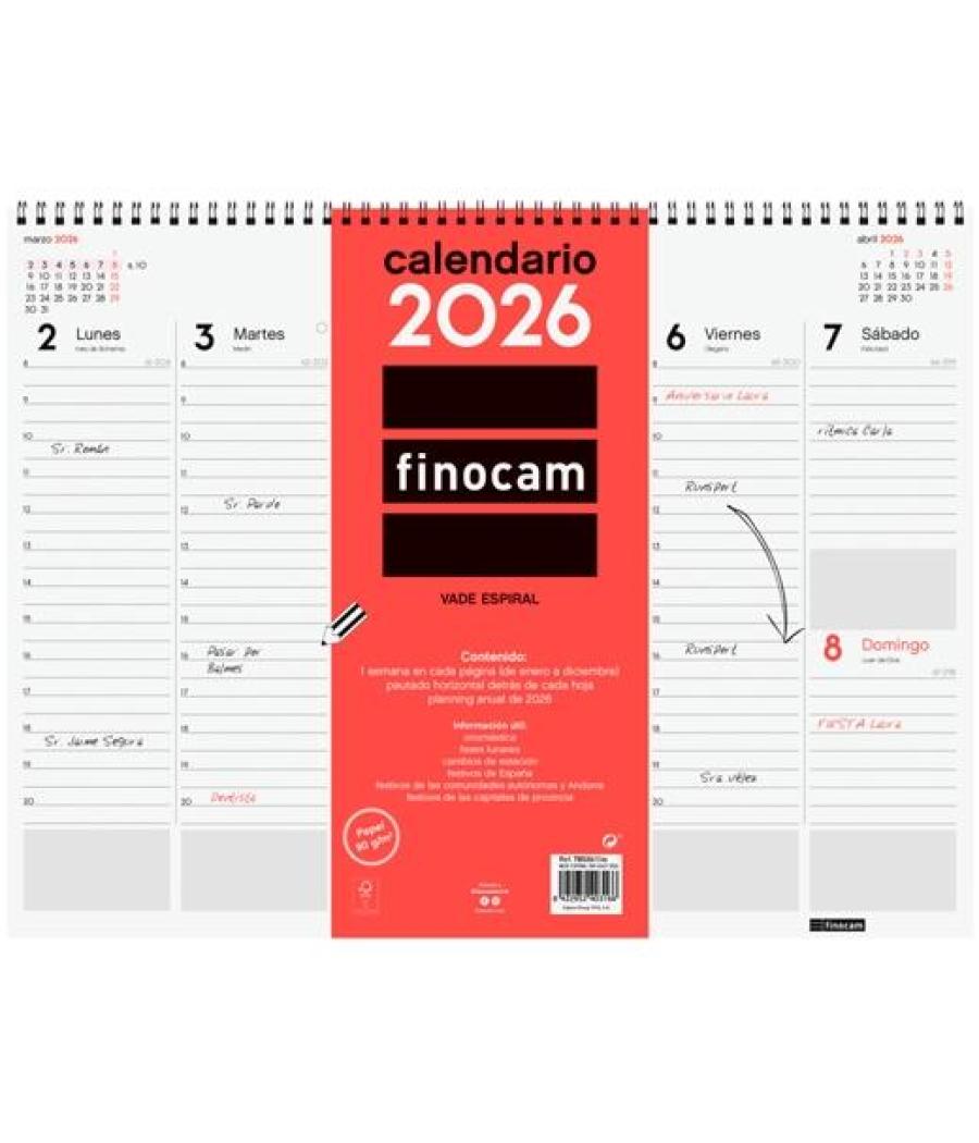 Finocam vade calendario espiral sobremesa 420x310mm svv neutro 2026