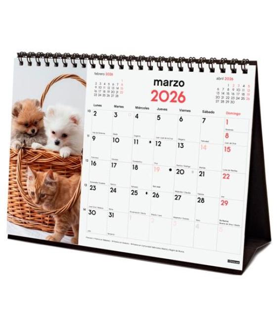 Finocam calendario de sobremesa para escribir s-210x150mm mv imágenes perros y gatos 2026