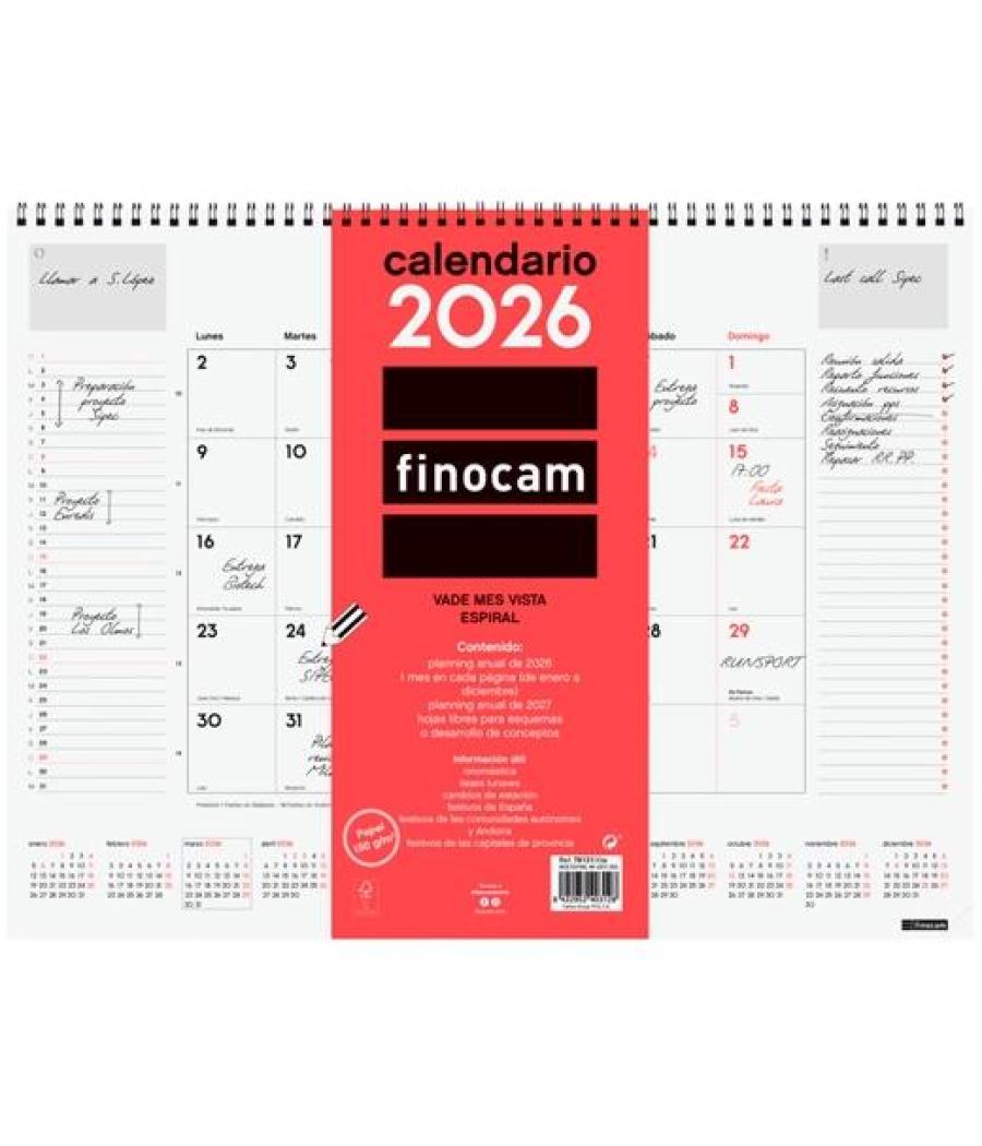 Finocam vade calendario espiral sobremesa 420x310mm mv neutro 2026