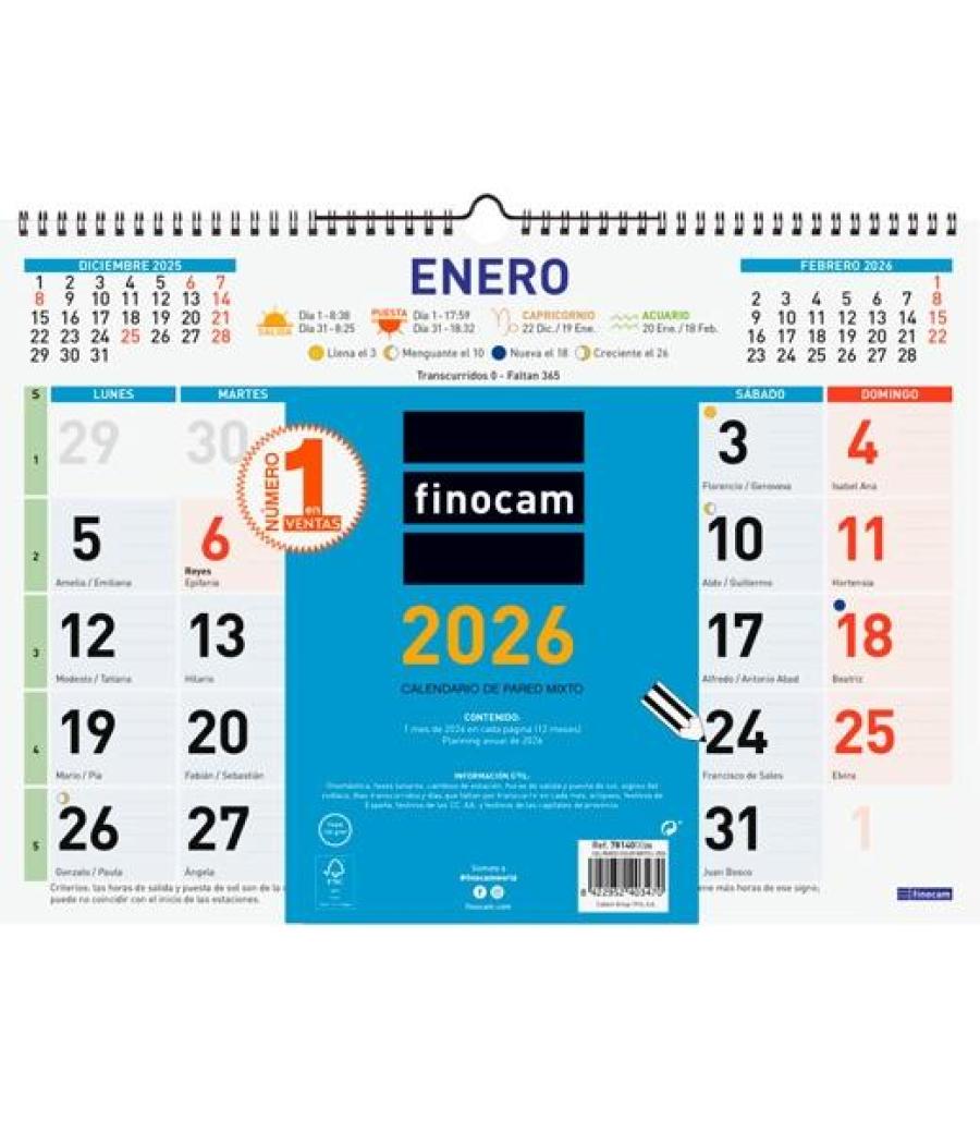 Finocam calendario de pared mixto l-430x310mm mv color 2026