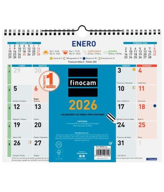 Finocam calendario de pared números grandes m-300x247mm mv color 2026