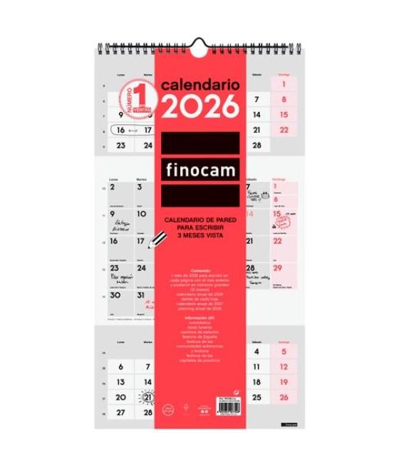 Finocam calendario de pared para escribir m-236x430mm 3mv neutro 2026