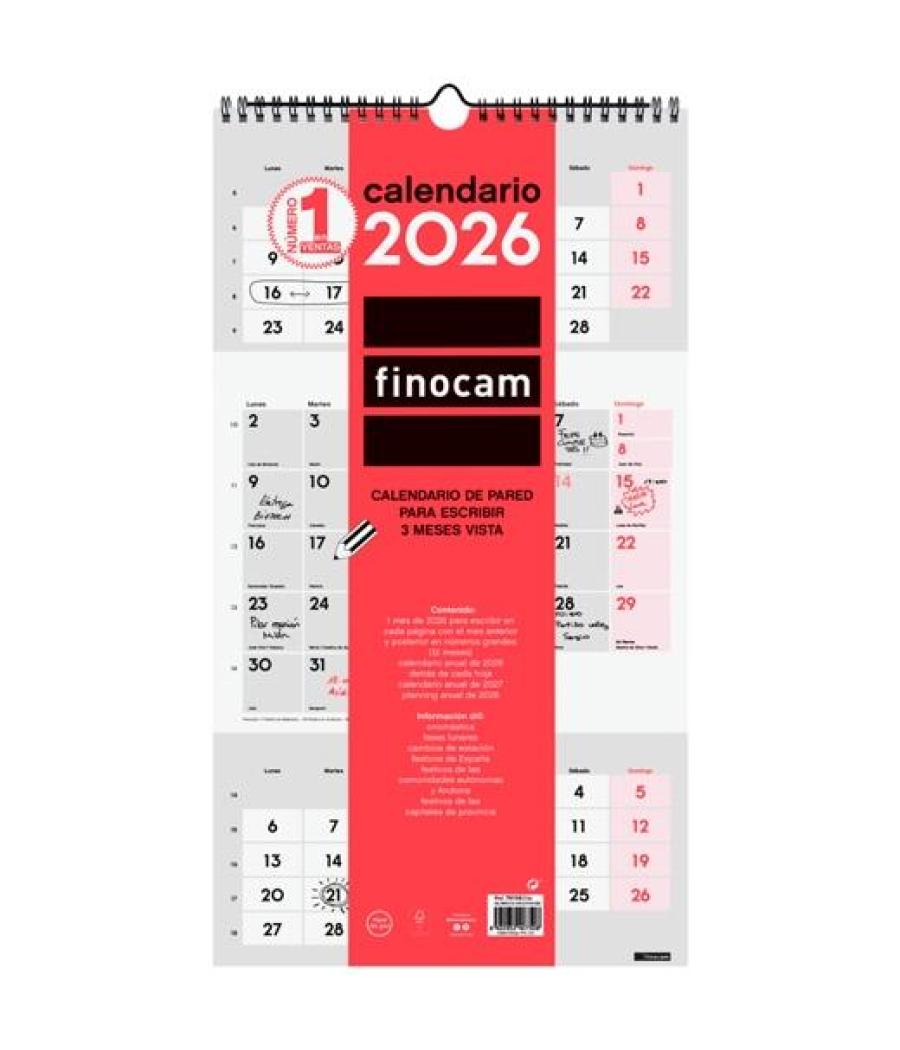 Finocam calendario de pared para escribir m-236x430mm 3mv neutro 2026