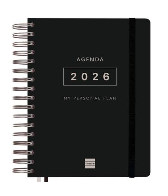 Finocam agenda espiral tempus 4º-155x217mm 1dp tapa extradura pp negro 2026