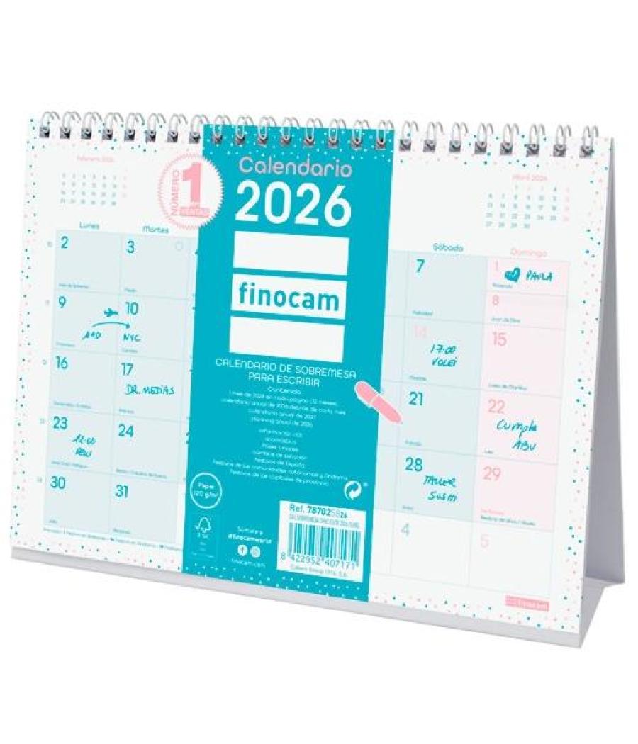 Finocam calendario de sobremesa para escribir s-210x150mm mv chic turquesa 2026