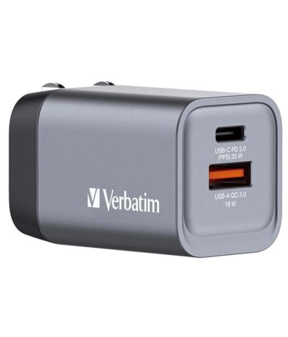 Verbatim gnc-35 cargador pared gan 35w usb-a 3.0 y usb-c 3.0