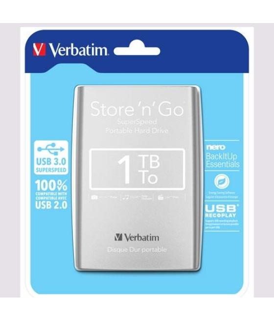 Verbatim disco duro externo store 'n' go 1tb hdd 2.5" usb 3.0 silver