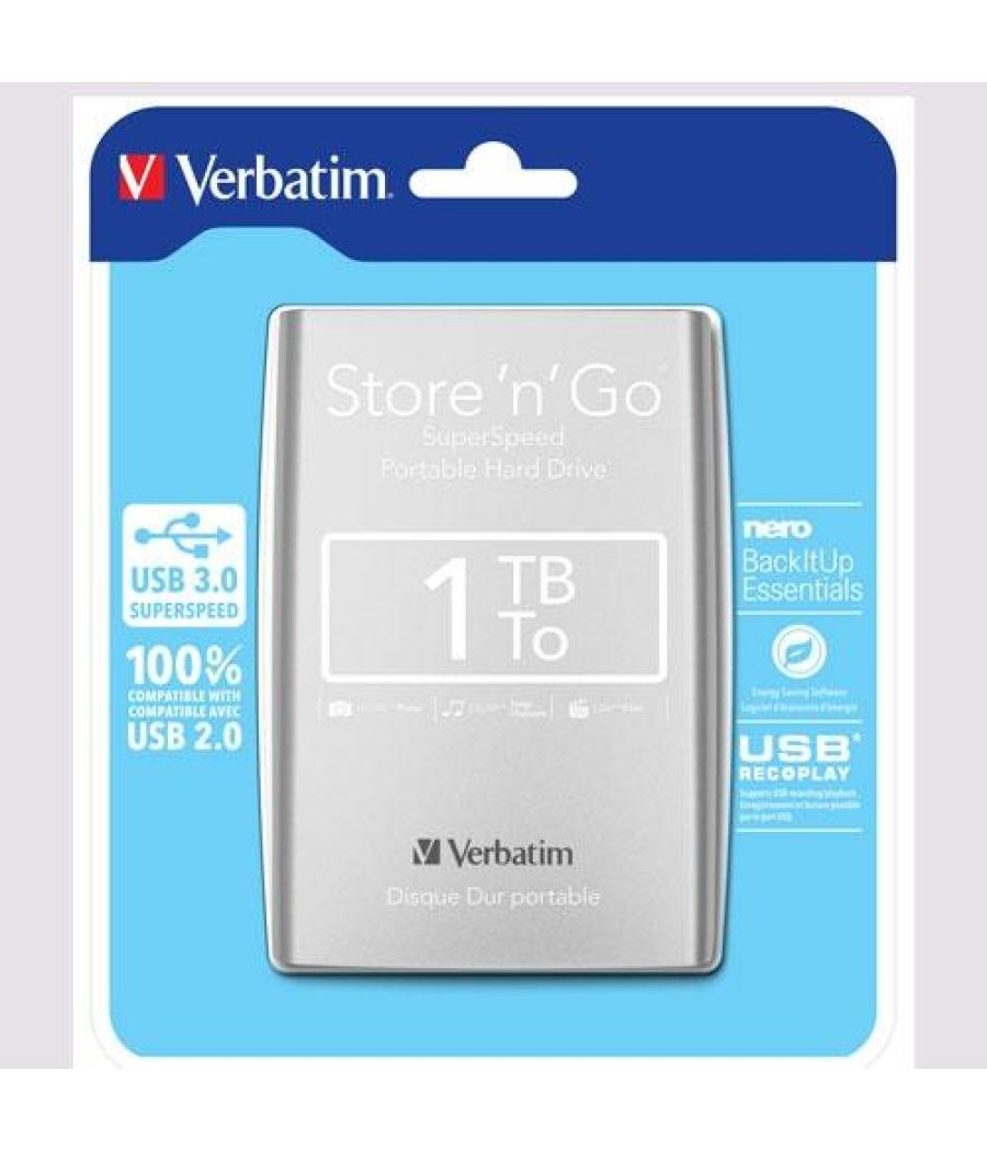 Verbatim disco duro externo store 'n' go 1tb hdd 2.5" usb 3.0 silver