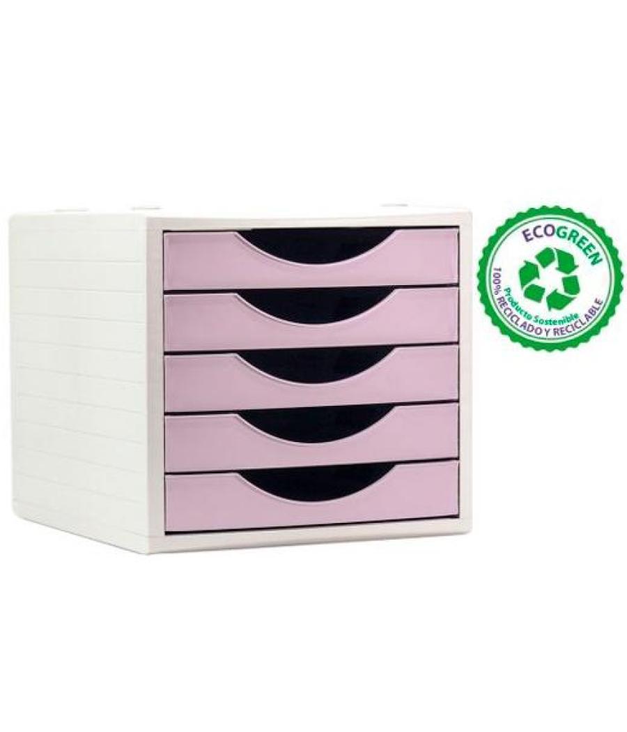 Archivo 2000 módulo organizador ecogreen sobremesa 5 cajones 340x270x260 reciclado rosa pastel