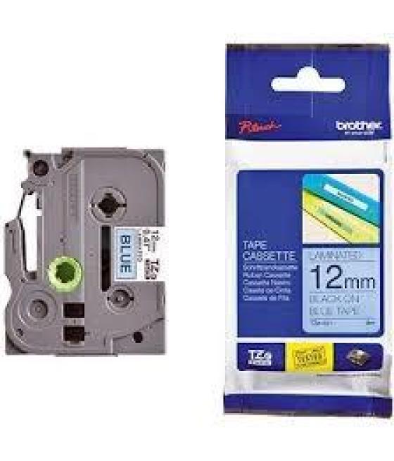 Brother cinta rotuladora laminada texto negro sobre azul - 12mmx8m