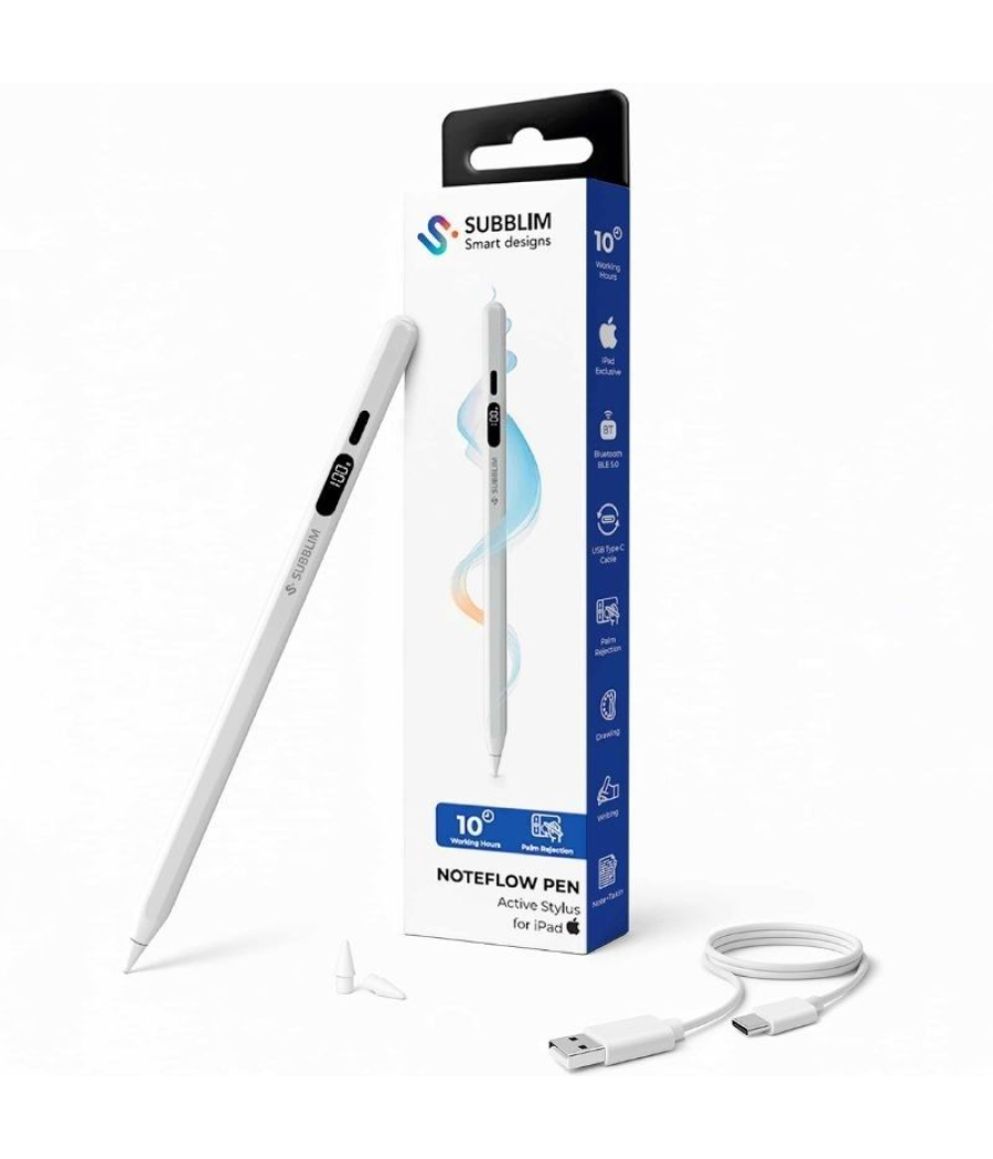 Lápiz electrónico subblim noteflow pen para ipad/ blanco
