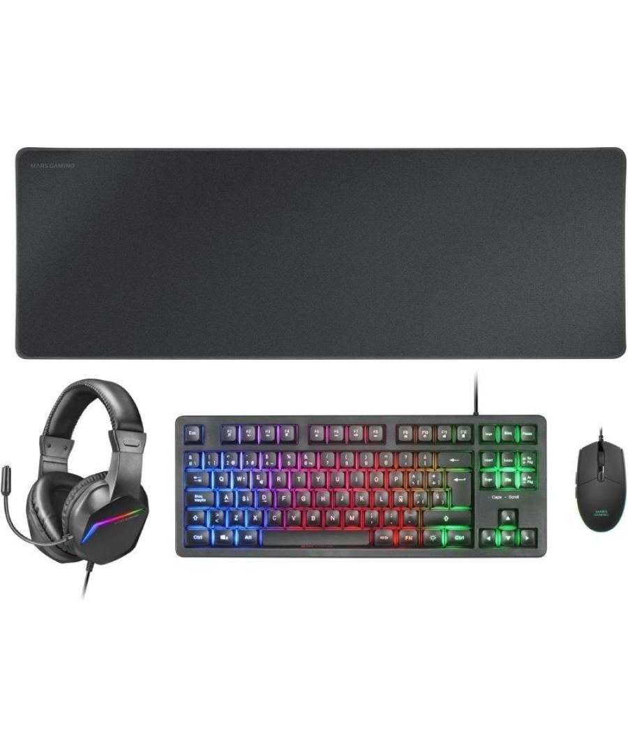 Pack gaming mars gaming mcp-rgb3/ teclado rgb + ratón óptico + alfombrilla xxl + auriculares