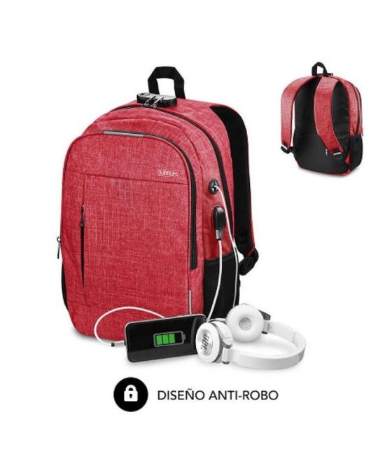 Mochila subblim urban lock para portátiles hasta 16'/ puerto usb/ antirrobo/ roja