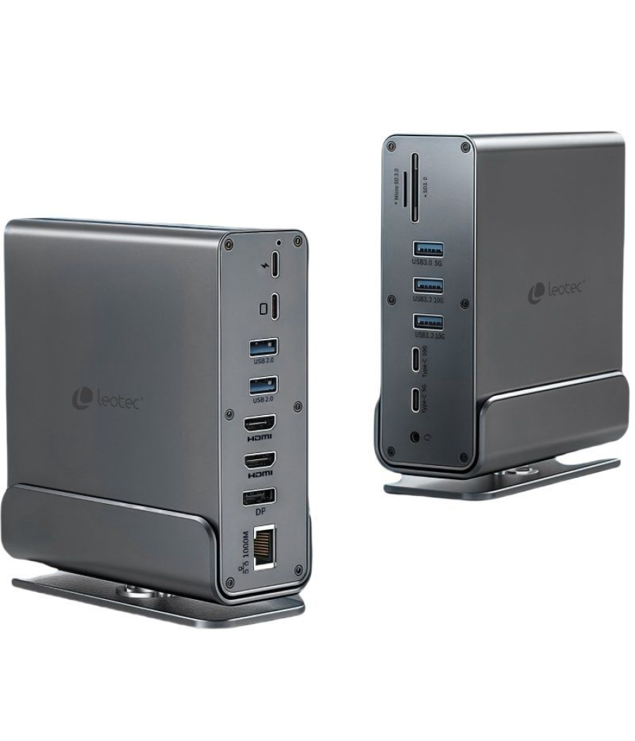 Docking usb tipo-c leotec leds06/ 5xusb/ 2xusb tipo-c/ 1xusb tipo-c pd/ 1xdisplayport/ 2xhdmi 4k/ 1xrj45/ 1xjack 3.5/ 1xlector d