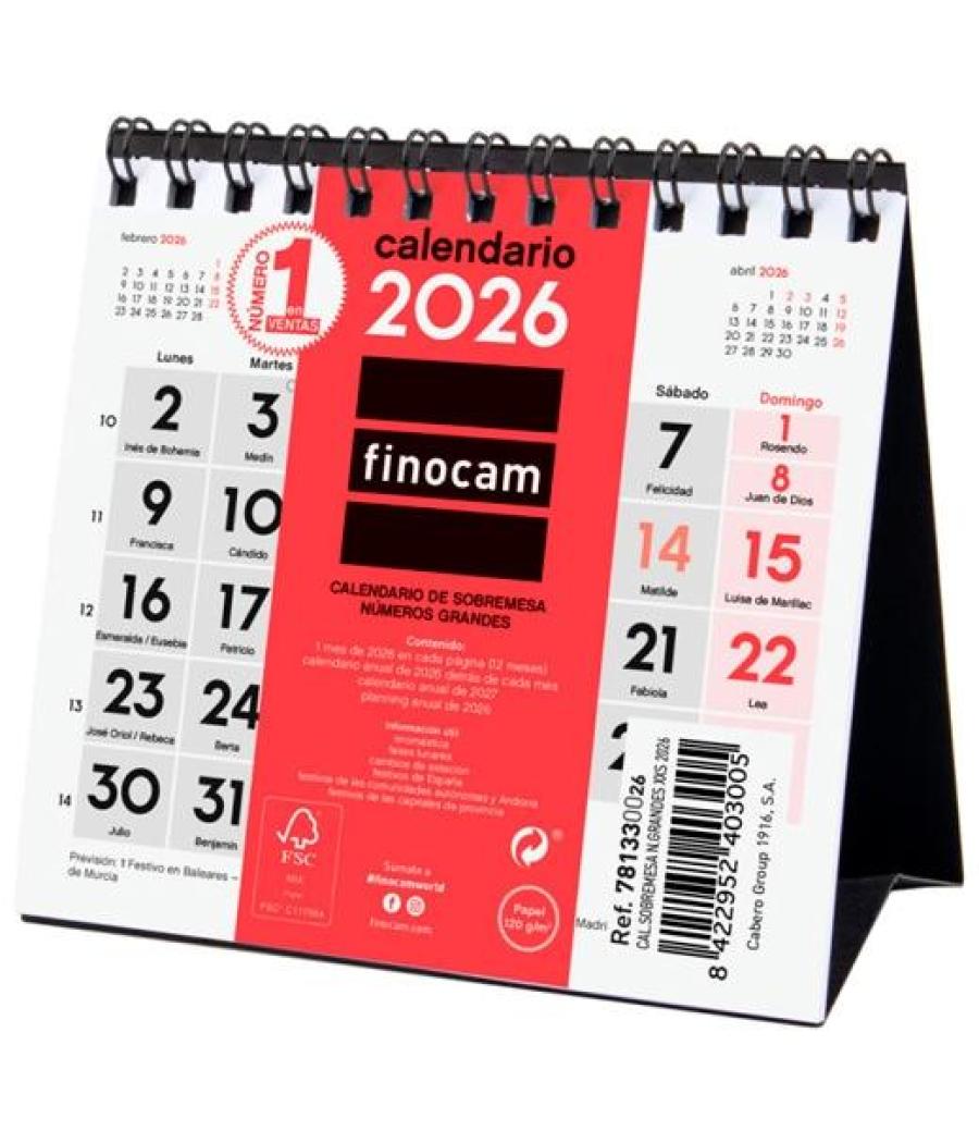 Finocam calendario de sobremesa números grandes xxs-110x100mm mv neutro 2026