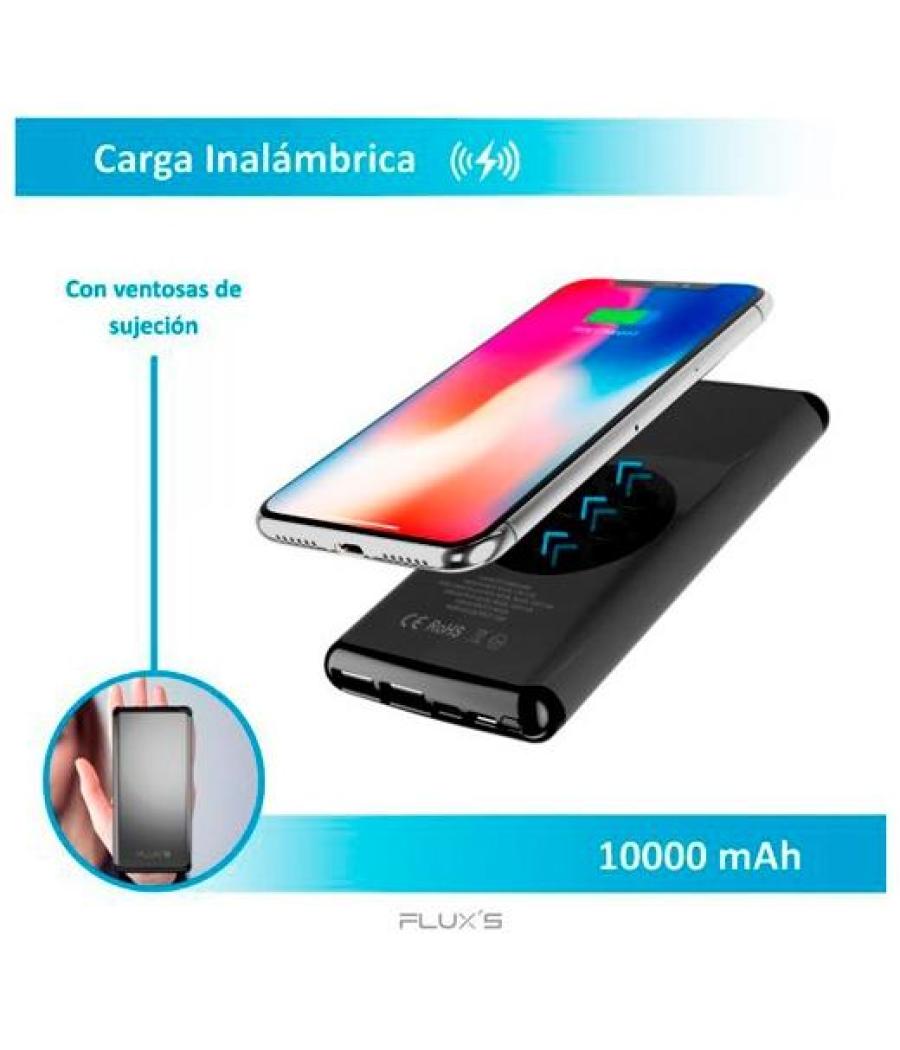 Flux´s cargador power bank con carga inalámbrica epsilon de sobremesa qi 10k mah negro