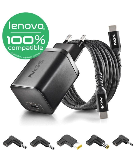 Cargador gan de portátil ngs bud65w-l para lenovo/ 1xusb tipo-c/ 65w/ automático/ 5 conectores/ voltaje 5-20v