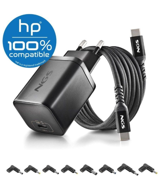 Cargador gan de portátil ngs bud65w-h para hp/ 1xusb tipo-c/ 65w/ automático/ 8 conectores/ voltaje 5-20v