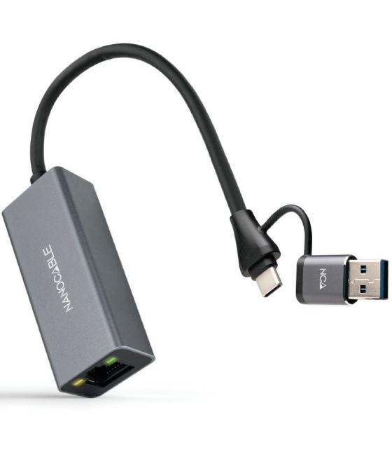 Adaptador usb macho + usb tipo-c macho - rj45 nanocable 10.03.0411/ 1000mbps