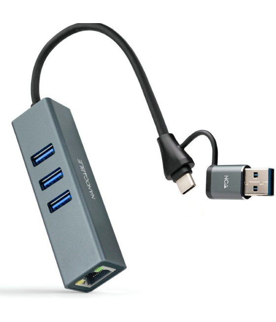 Hub usb + usb tipo-c 3.0 nanocable 10.03.0412/ 3xusb/ 1xrj45/ gris