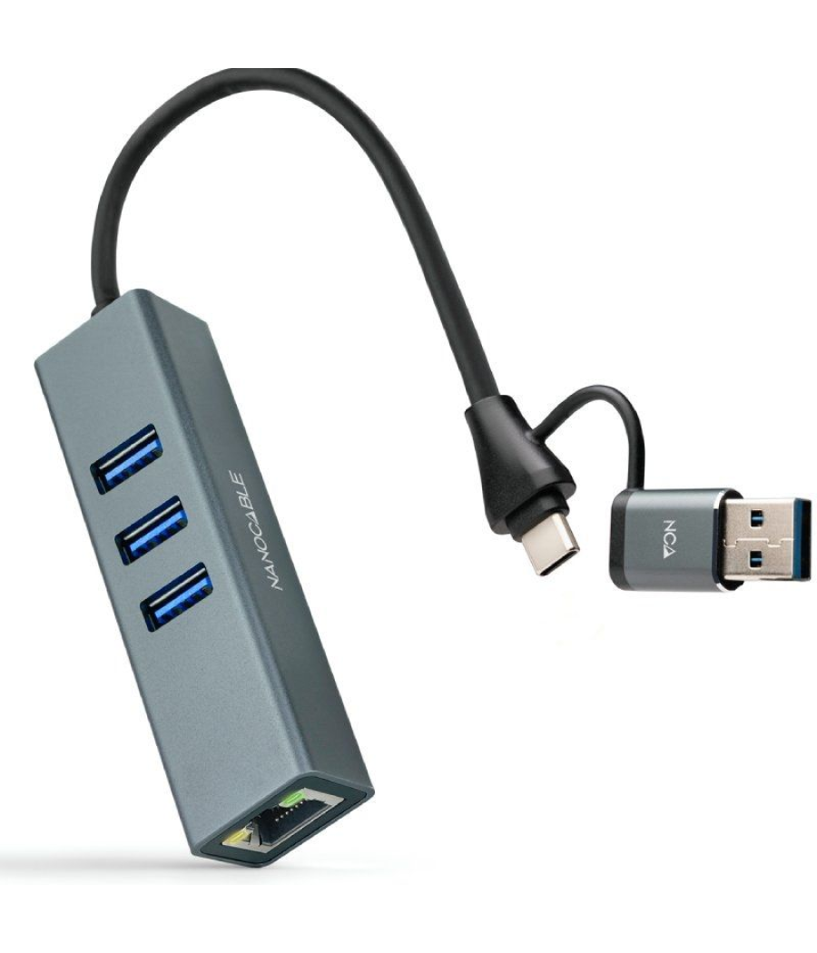Hub usb + usb tipo-c 3.0 nanocable 10.03.0412/ 3xusb/ 1xrj45/ gris