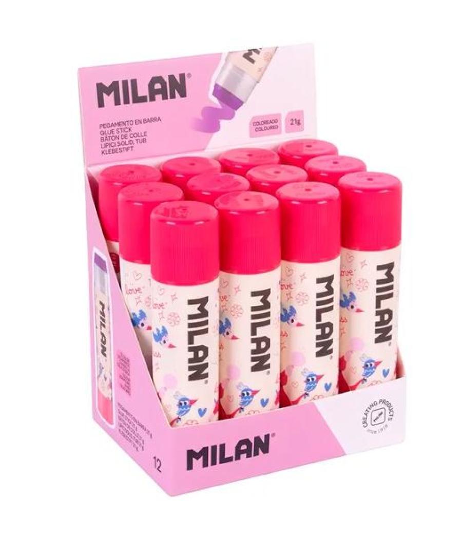 Milan pegamento violeta en barra 21gr serie especial flowicorn caja expositora 12 ud