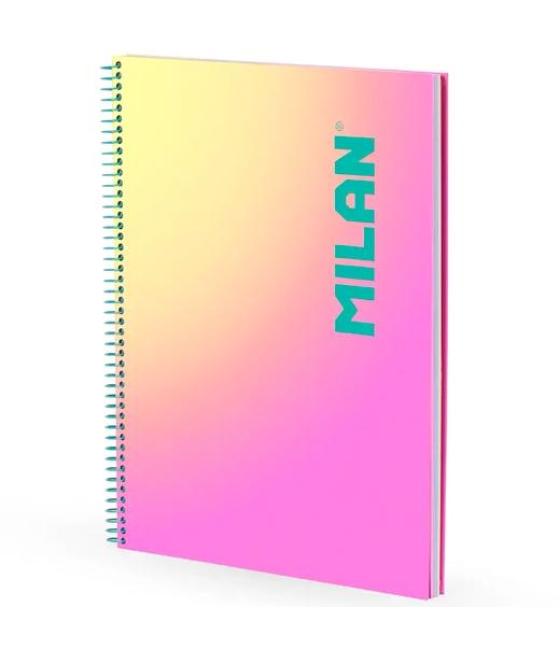Milan cuaderno espiral a4 90h 95gr cuadrícula 5x5 tapa dura colección sunset rosa