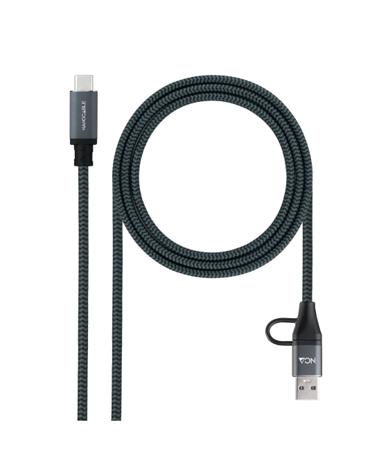 Cable usb 3.2 gen2x2 20gbps 5a 100w, usb-c+usb-a/m a usb-c/m 3 m negro nanocable