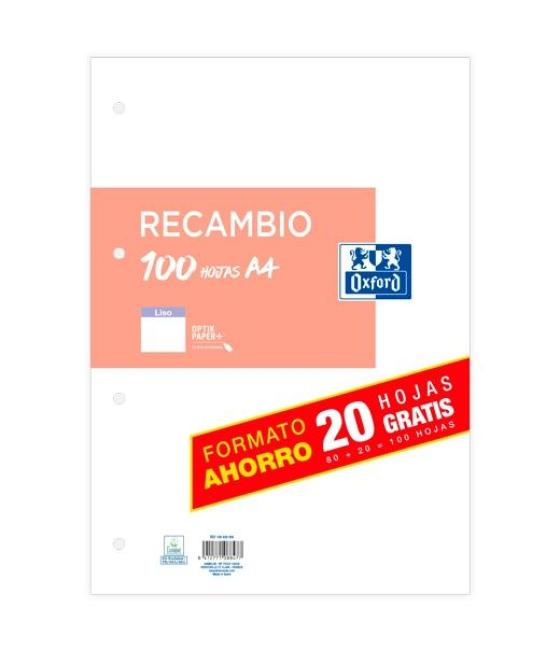 Oxford recambio paquete a4 80h + 20h gratis liso