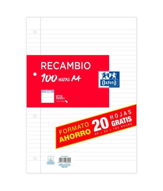 Oxford recambio paquete a4 80h + 20h gratis 1 línea con margen