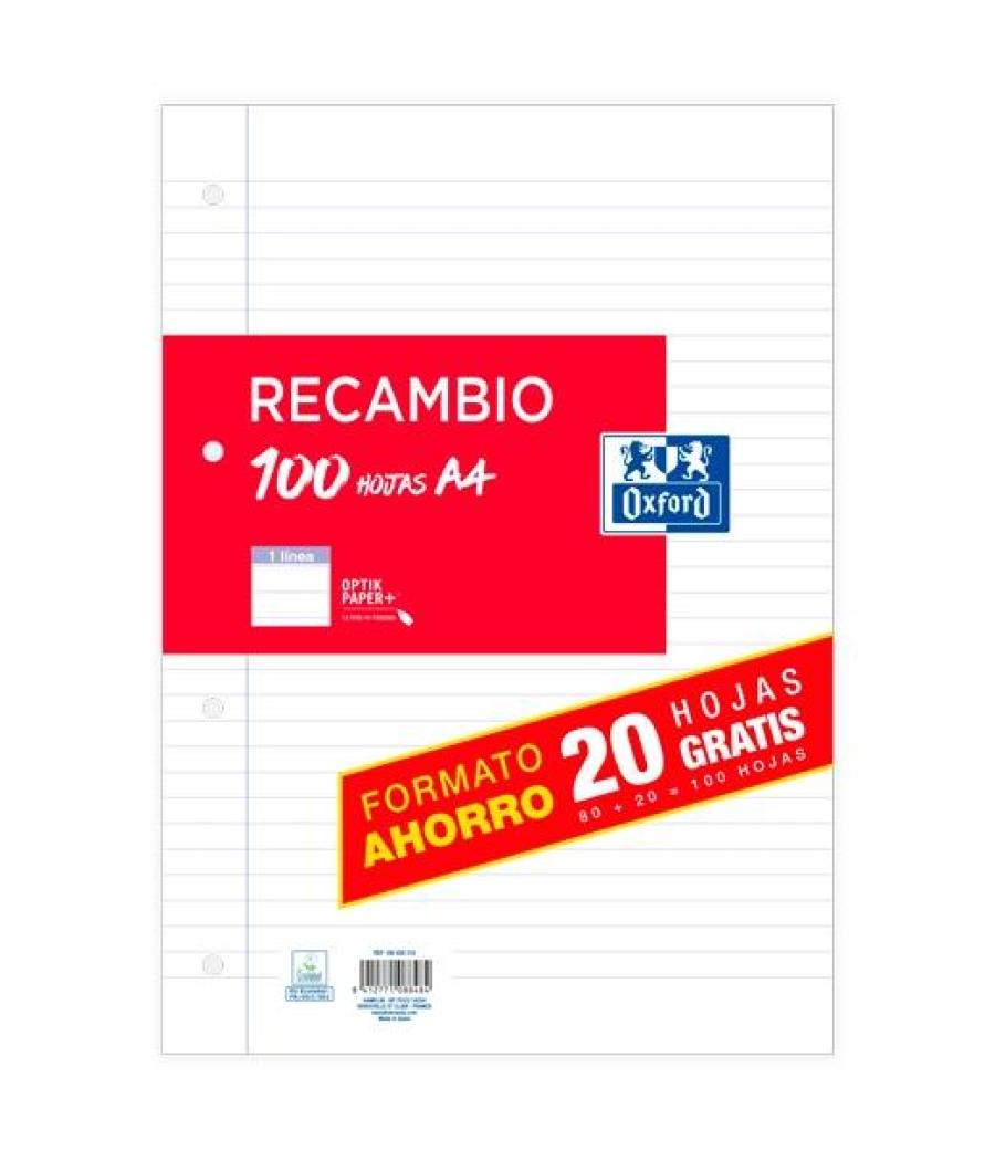 Oxford recambio paquete a4 80h + 20h gratis 1 línea con margen