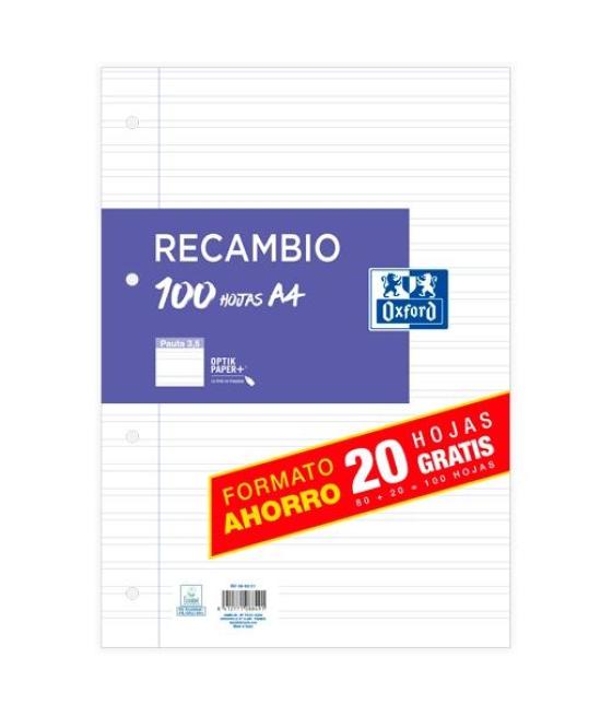 Oxford recambio paquete a4 80h + 20h gratis pauta 3,5 con margen