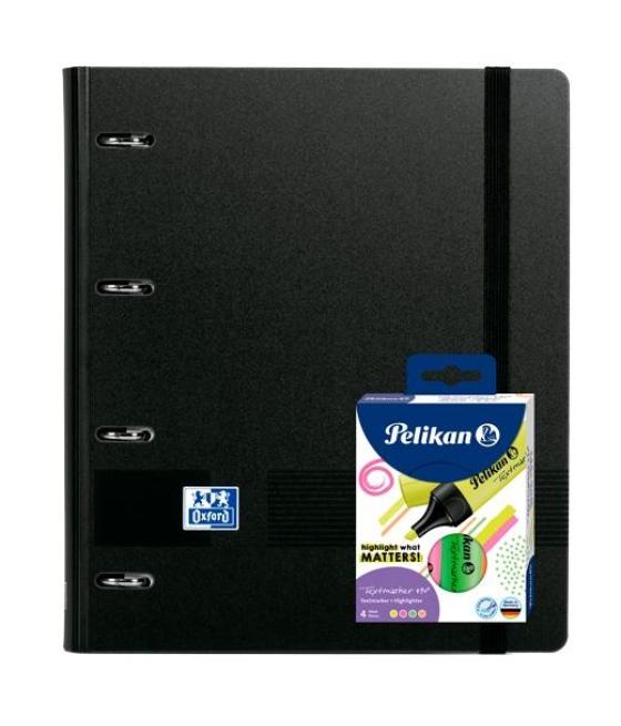Oxford pack europeanbinder live&go a4+ con recambio 5x5 tapa plástico negra + 4 resaltadores textmarker neón surtidos