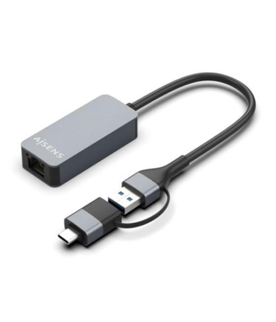 Aisens conversor usb3.2 gen1 usb-a usb-c a ethernet 2.5g 10/100/1000/2500 mbps, gris, 15 cm