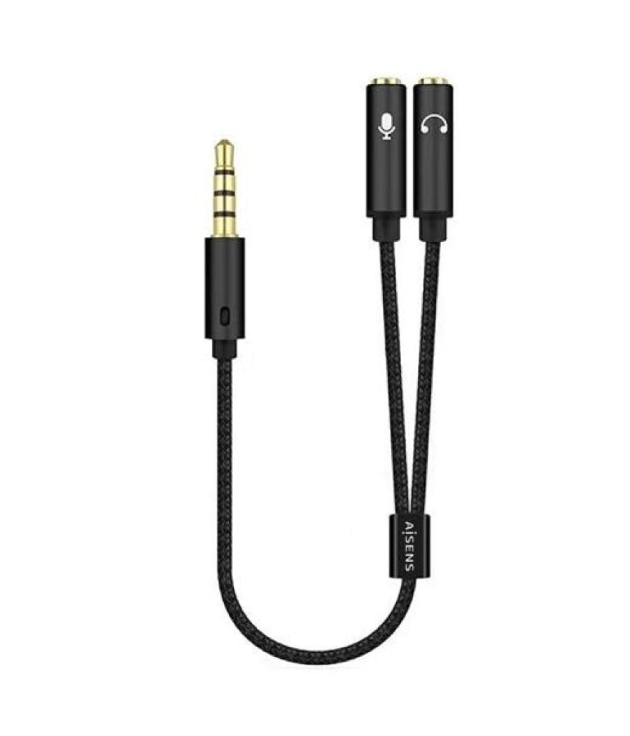 Aisens cable adaptador audio jack 3.5 4 pines/m-2xjack 3.5 3 pines/h, negro, 25 cm