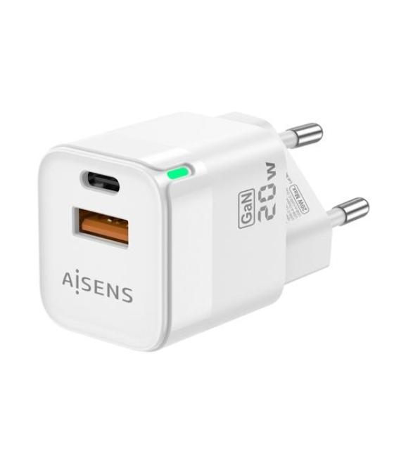Aisens cargador gan 20w, 1xusb-c pd3.0 qc4.0, 1xusb-a qc3.0, blanco