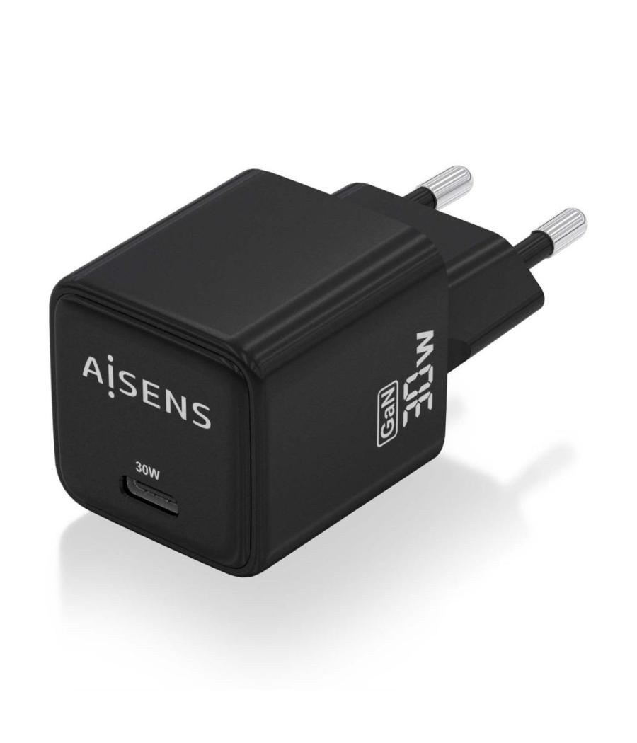 Aisens cargador gan 30w, 1xusb-c pd3.0 qd4.0 negro