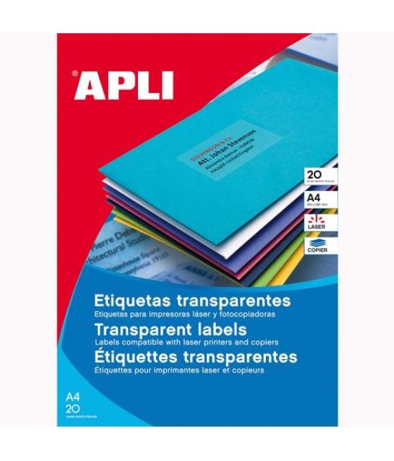 Apli etiquetas adhesivas 210x297mm láser c/rectos 1 x 20h poliéster transparente