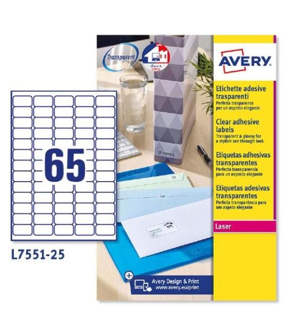 Avery etiquetas adhesivas mini 38,1x21,2 láser para envíos 65 x 25h transparentes