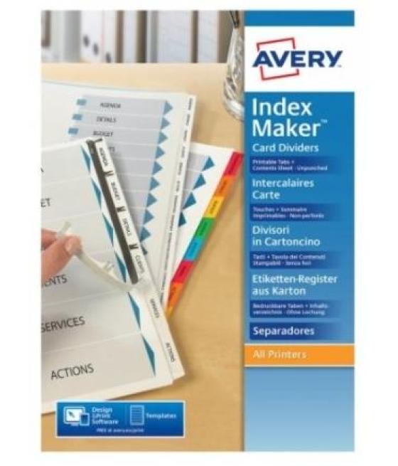 Avery índices separadores 12 pestañas personalizadas index maker sin agujeros 222x297mm blanco
