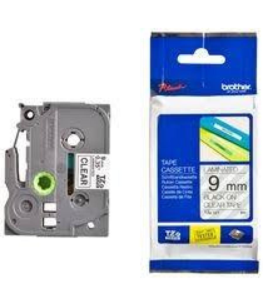 Brother cinta rotuladora laminada texto negro sobre transparente - 9mmx8m