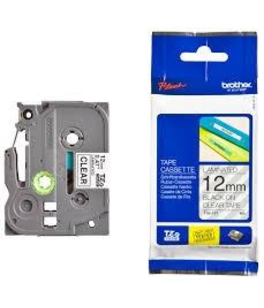 Brother cinta rotuladora laminada texto negro sobre transparente 12mmx8m