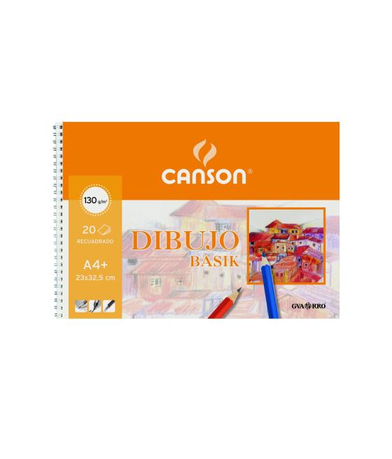 Canson bloc dibujo basik espiral 20h a4+ 130gr microperforado c/recuadro blanco natural -10u-