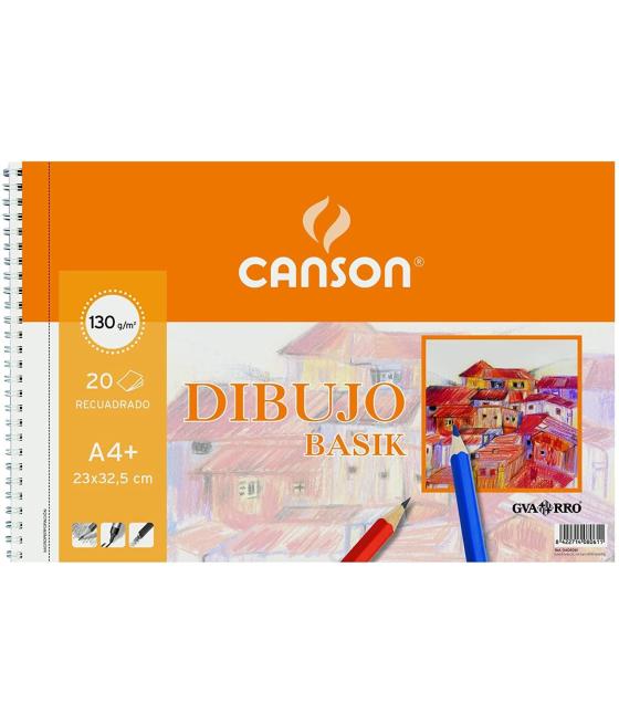 Canson bloc dibujo basik espiral 20h+20% gratis a4+ 130gr microperforado c/recuadro blanco natural -10u-